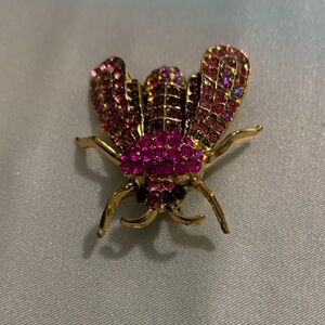 Elegant Pink and Gold Insect Brooch
